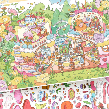 YiLan DIY 3D Scene Stickers  138.0 Large Bamboo Rhyme Teahouse Cake Party High Difficulty #244