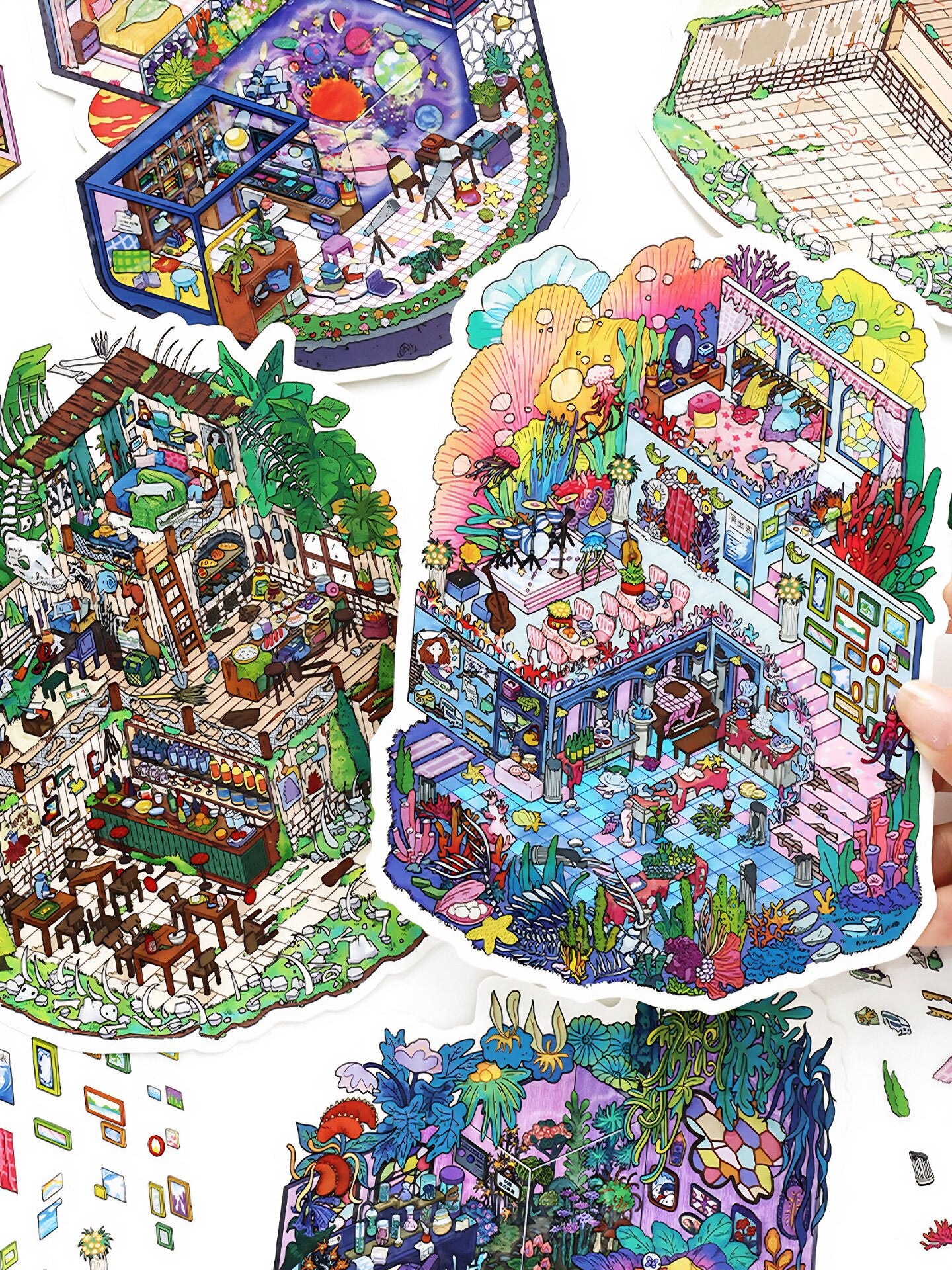 Infeelme's thirty-fifth play of DIY 3D Scene Stickers in open today, landscaping stickers three-dimensional hut miniature scene stickers#124