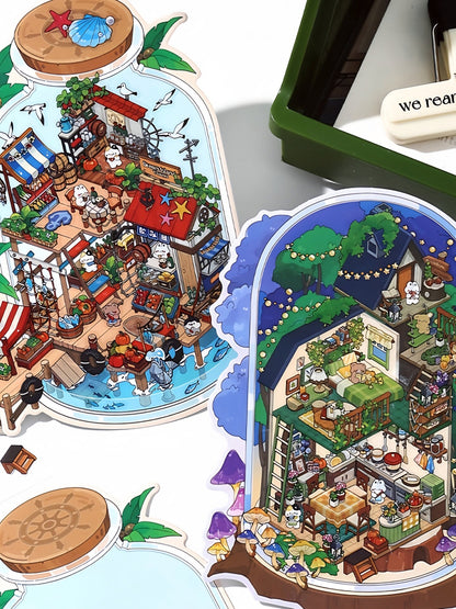 Infeelme's 9th play of DIY 3D Scene Stickers in open today, landscaping sticker large 9.0 miniature scene sticker three-dimensional cabin#138