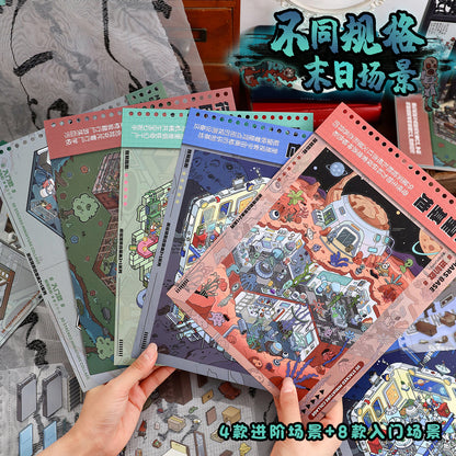 YiLan DIY 3D Scene Stickers Apocalypse Series: Mild Horror Miniature Scene Collection Book – Large Size #322
