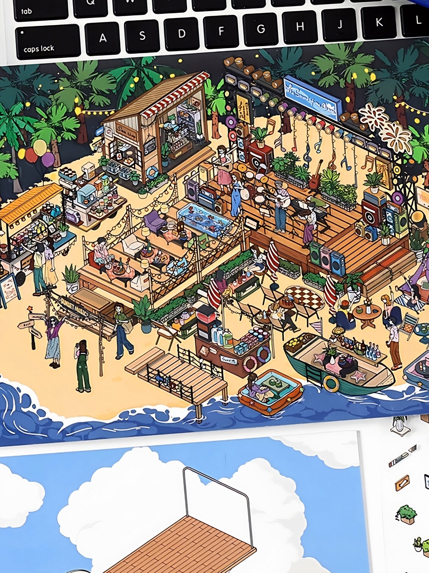 Infeelme's 10th play of DIY 3D Scene Stickers in open today,  on the clouds cafe landscaping sticker island music festival large scene#140