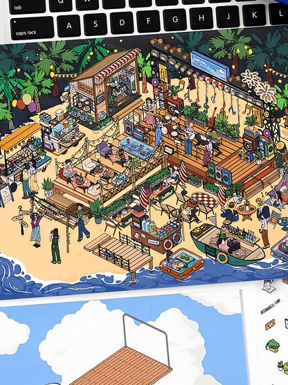 Infeelme's 10th play of DIY 3D Scene Stickers in open today,  on the clouds cafe landscaping sticker island music festival large scene#140