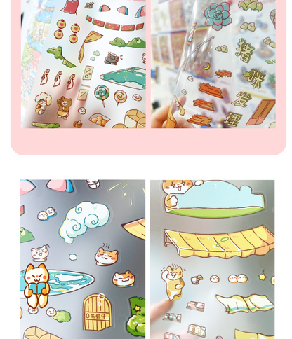 Piggy Cat Long Street Meow 3.0 Scene Sticker Puzzle (Large Version) - 3D Mini House, Cute DIY Journal & Scrapbook Supplies # 23
