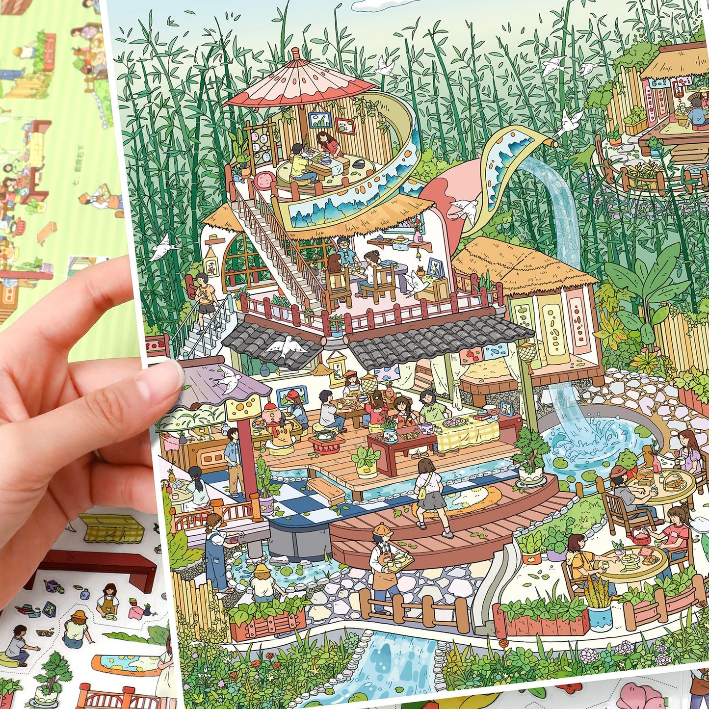 YiLan DIY 3D Scene Stickers  138.0 Large Bamboo Rhyme Teahouse Cake Party High Difficulty #244