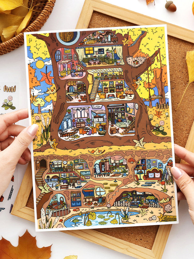 Infeelme's 25th play of DIY 3D Scene Stickers in open today, Landscaping Stickers Large Star Apple Tree House My Cabin Stickers#144