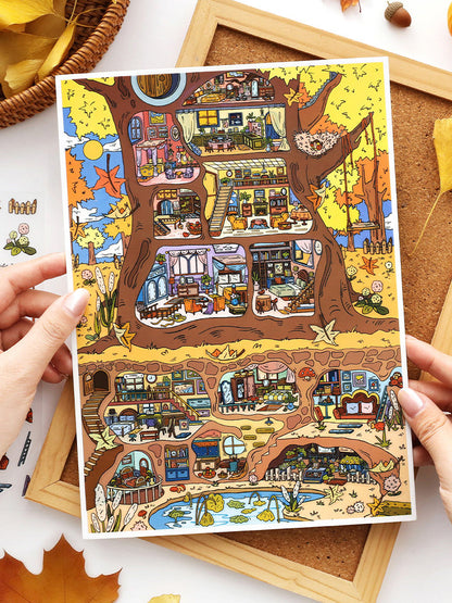 Infeelme's 25th play of DIY 3D Scene Stickers in open today, Landscaping Stickers Large Star Apple Tree House My Cabin Stickers#144