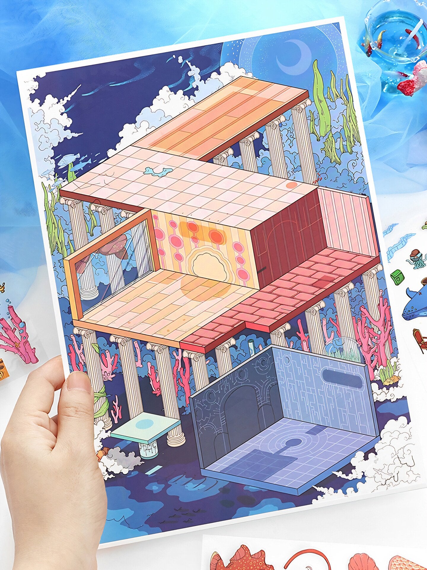 Infeelme's 27th play of DIY 3D Scene Stickers  in open today,Deep Sea Venue Miniature Scene Sticker Large Size#111