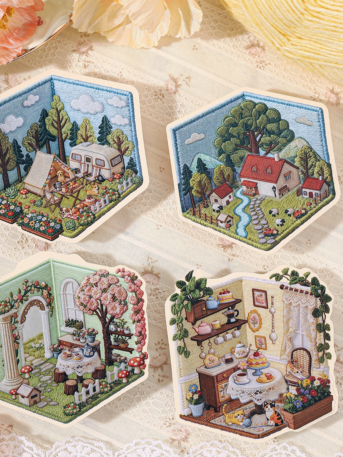 Embroidery Texture DIY 3D Scene Stickers #190