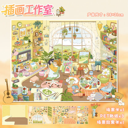 YiLan DIY 3D Scene Stickers 115.0 Healing Series: Music Studio & Illustration Studio – Soft-Touch Finish #321