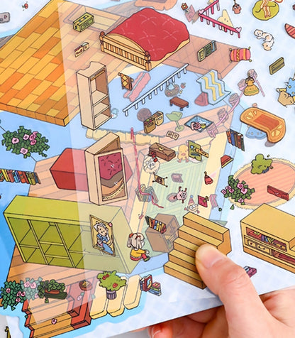 YiLan DIY 3D Scene Stickers 16.0 Cute Large Size 3D Cabin Doll Party #223
