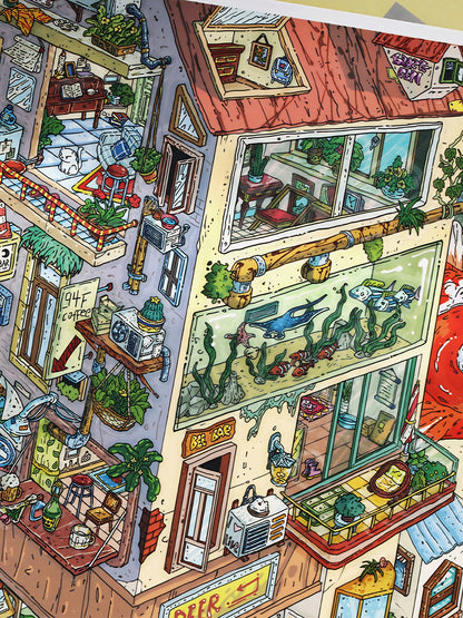 Infeelme's 20th play of landscape stickers in open today, Landscaping Stickers Old Building Swimming Fish Hanging City Miniature Scene#161