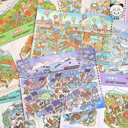 TELADO DIY 3D Scene Stickers Collection Ben 5.0 New Pastoral Landscaping Sticker Scene Hand Account Sticker Set Three-dimensional Miniature Cabin Girls Children's Educational Toys DIY Hand Account Sticker Sticker#91