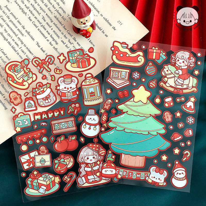 TELADO Christmas sticker die-cut Christmas landscaping scene hand account sticker Santa Claus Christmas tree girl children educational toy DIY hand account sticker decoration three-dimensional creative sticker#88