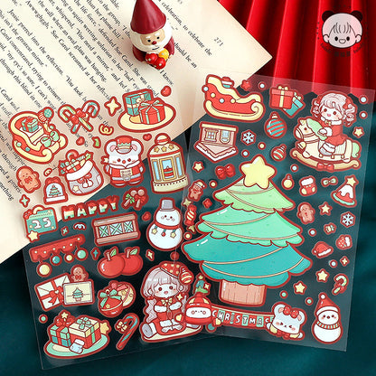 TELADO Christmas sticker die-cut Christmas landscaping scene hand account sticker Santa Claus Christmas tree girl children educational toy DIY hand account sticker decoration three-dimensional creative sticker#88