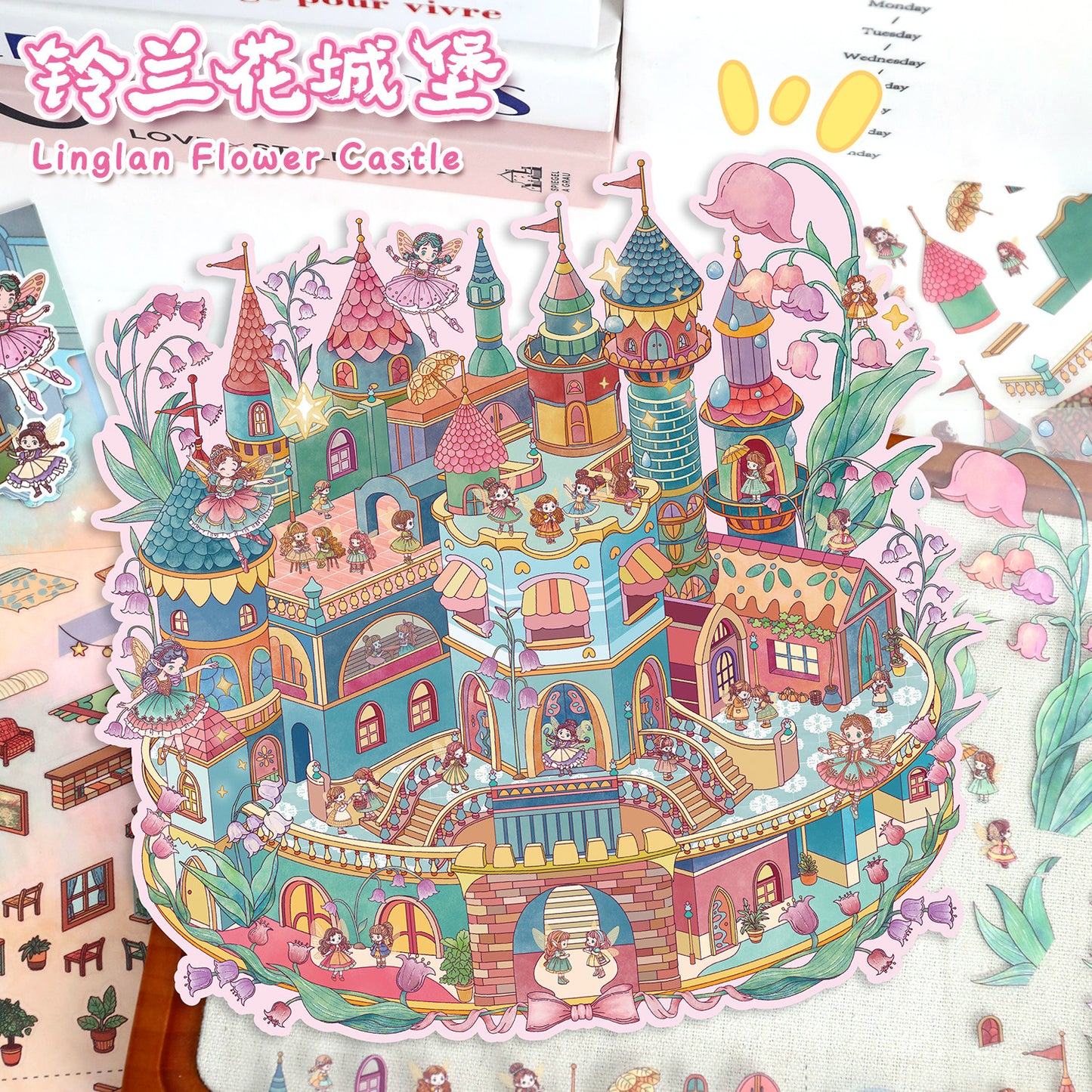 YiLan DIY 3D Scene Stickers 92.0 Tropical Rainforest Cottage & Lily of the Valley Castle – Large Edition #326