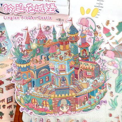 YiLan DIY 3D Scene Stickers 92.0 Tropical Rainforest Cottage & Lily of the Valley Castle – Large Edition #326