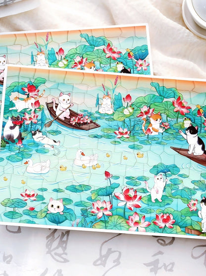 Infeelme Antique restorer DIY 3D Scene Stickers cat and lotus pond miniature scene hand decompression antique sticker#121