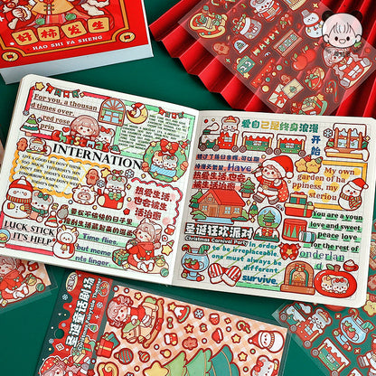 TELADO Christmas sticker die-cut Christmas landscaping scene hand account sticker Santa Claus Christmas tree girl children educational toy DIY hand account sticker decoration three-dimensional creative sticker#88