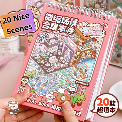 TELADO DIY 3D Scene Stickers collection book landscaping sticker hand account three-dimensiona#94l miniature hut girl children's toy hand account#94