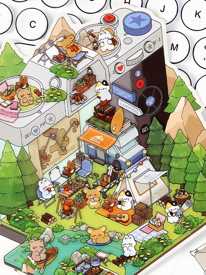 Infeelme's 6th play of DIY 3D Scene Stickers in open today,  landscaping sticker hut miniature scene sticker large#155