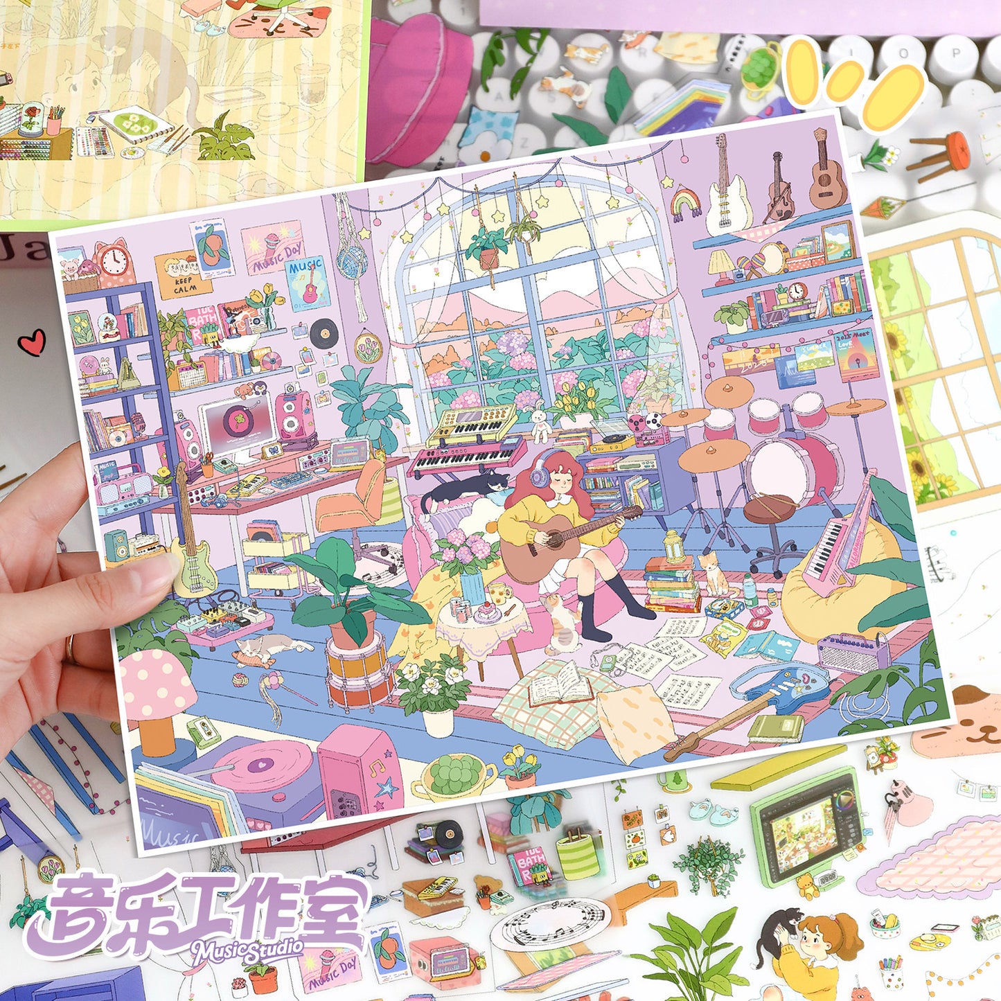 YiLan DIY 3D Scene Stickers 115.0 Healing Series: Music Studio & Illustration Studio – Soft-Touch Finish #321