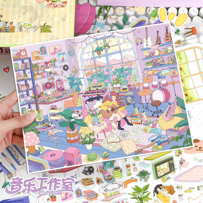 YiLan DIY 3D Scene Stickers 115.0 Healing Series: Music Studio & Illustration Studio – Soft-Touch Finish #321
