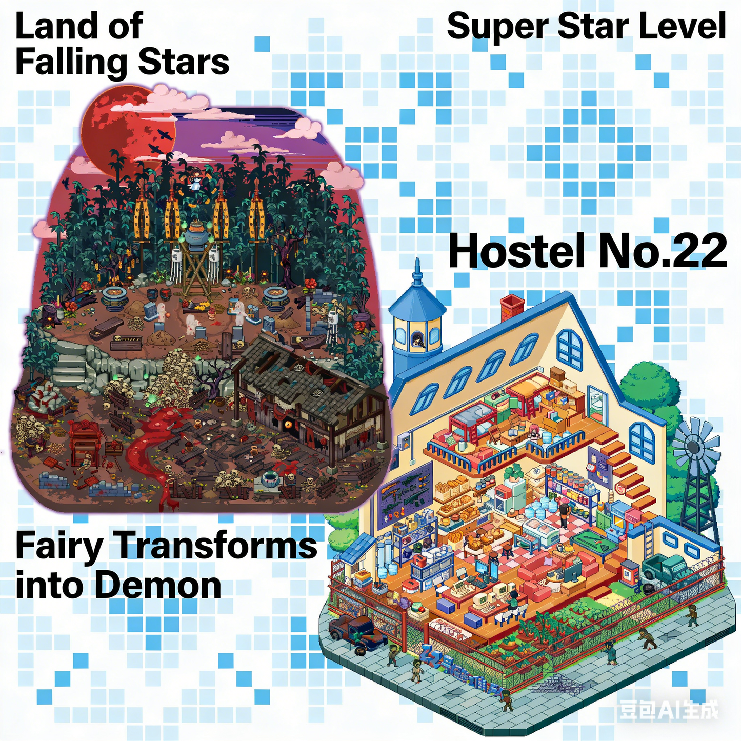 The Land of Falling Stars "all in special" pixel DIY 3D Scene Stickers, decompress DIY miniature scene #167