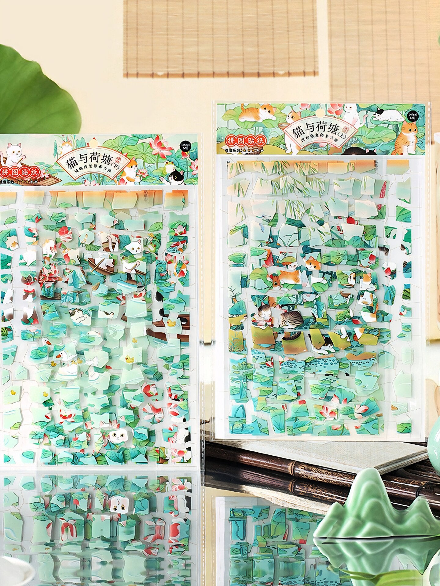 Infeelme Antique restorer DIY 3D Scene Stickers cat and lotus pond miniature scene hand decompression antique sticker#121