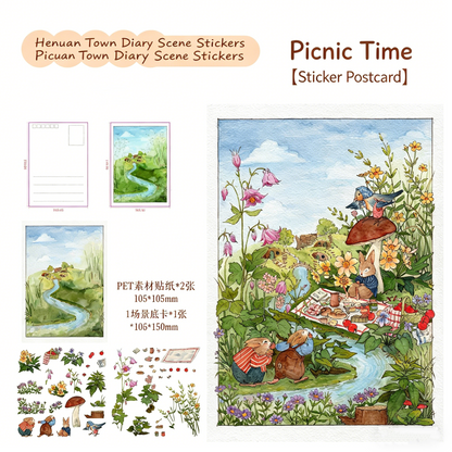 Meatball Puppy HeNuan Town Diary DIY 3D Scene Stickers, Hand Painted Series Watercolor Fairy Tale DIY Art Decorative Painting#213