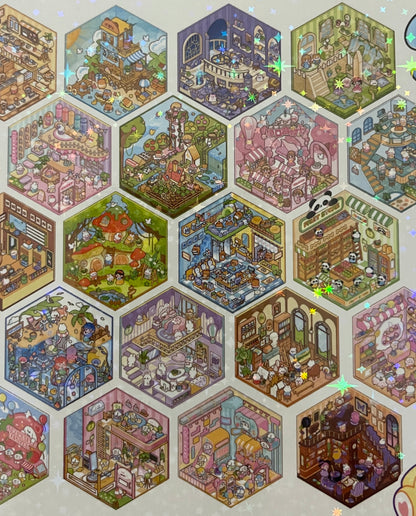 New DIY 3D Scene Stickers miniature scene hut storage collage cut-free pet sticker cartoon cute girl children decoration small pattern#131