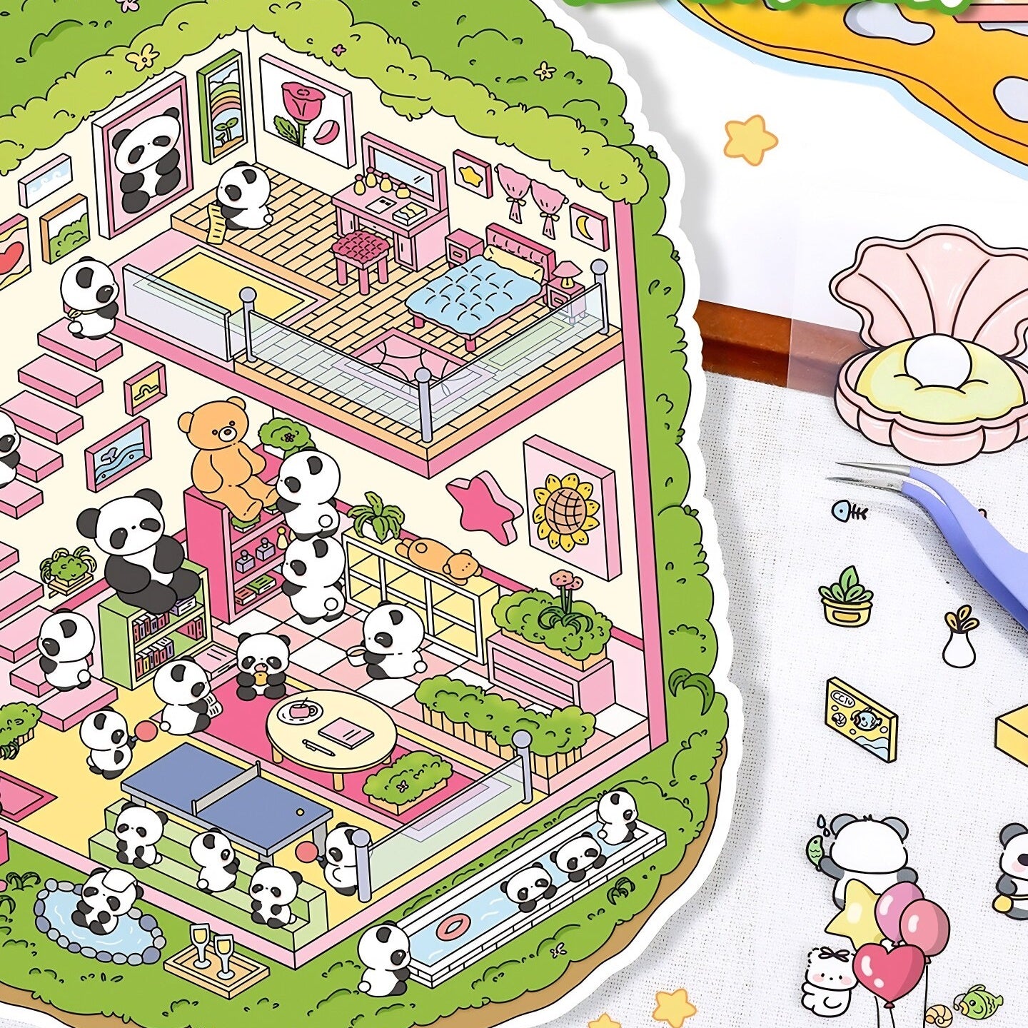 YiLan DIY 3D Scene Stickers 21.0 Cute Large Landscaping Sticker Underwater World Panda Cabin #234