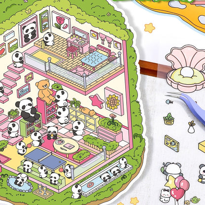 YiLan DIY 3D Scene Stickers 21.0 Cute Large Landscaping Sticker Underwater World Panda Cabin #234