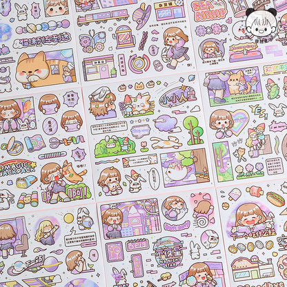 TELADO Square Sticker Hand Account Sticker Gift Box New Meow Star Laike Mengke Attack Panda Duoduo Sauce Cute Girl Heart Character Cartoon Girl Children and Paper Hand Account Sticker Material Sticker#84