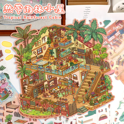 YiLan DIY 3D Scene Stickers 92.0 Tropical Rainforest Cottage & Lily of the Valley Castle – Large Edition #326