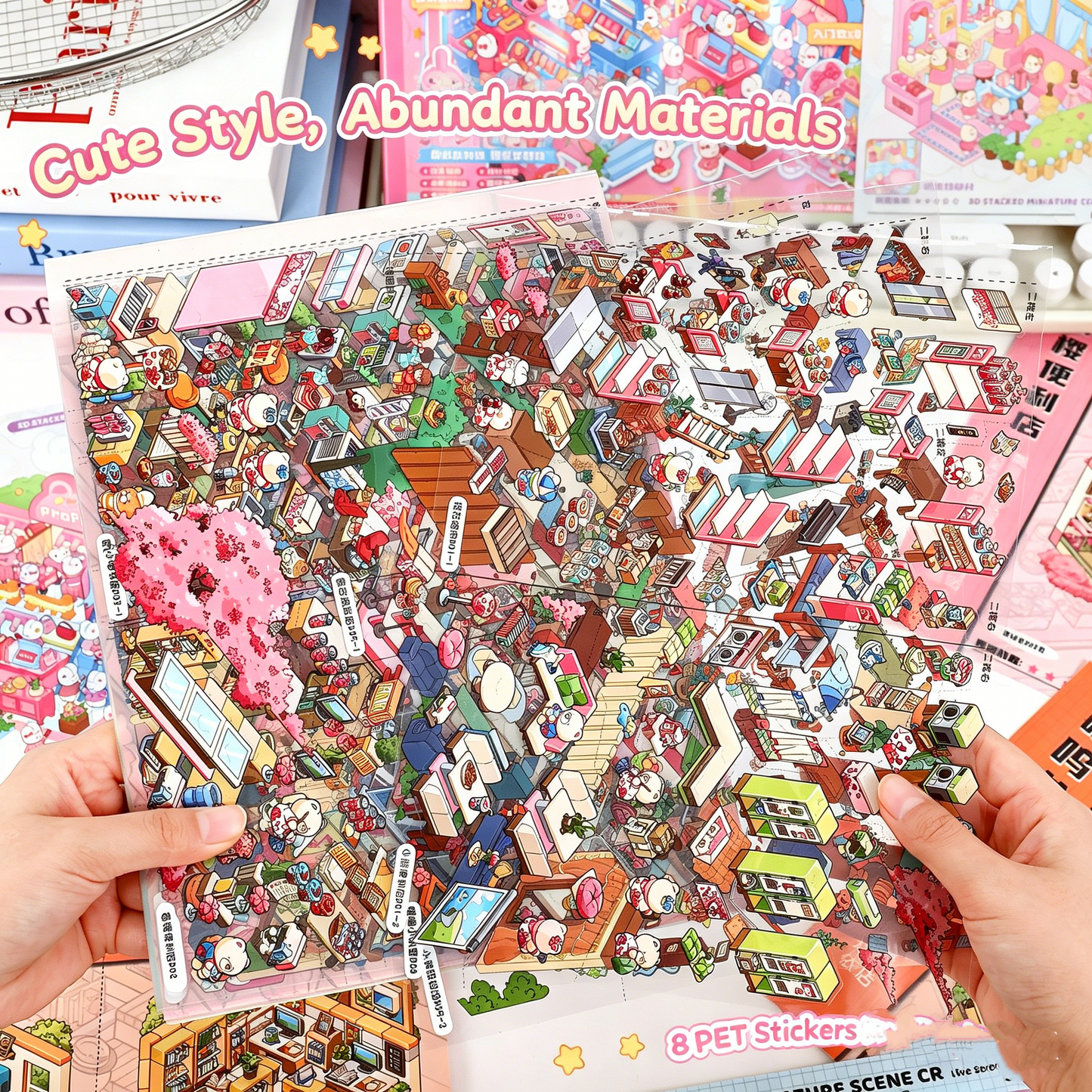 YiLan DIY 3D Scene Stickers Cute Pet Shop Series Miniature Scene Collection Book #323