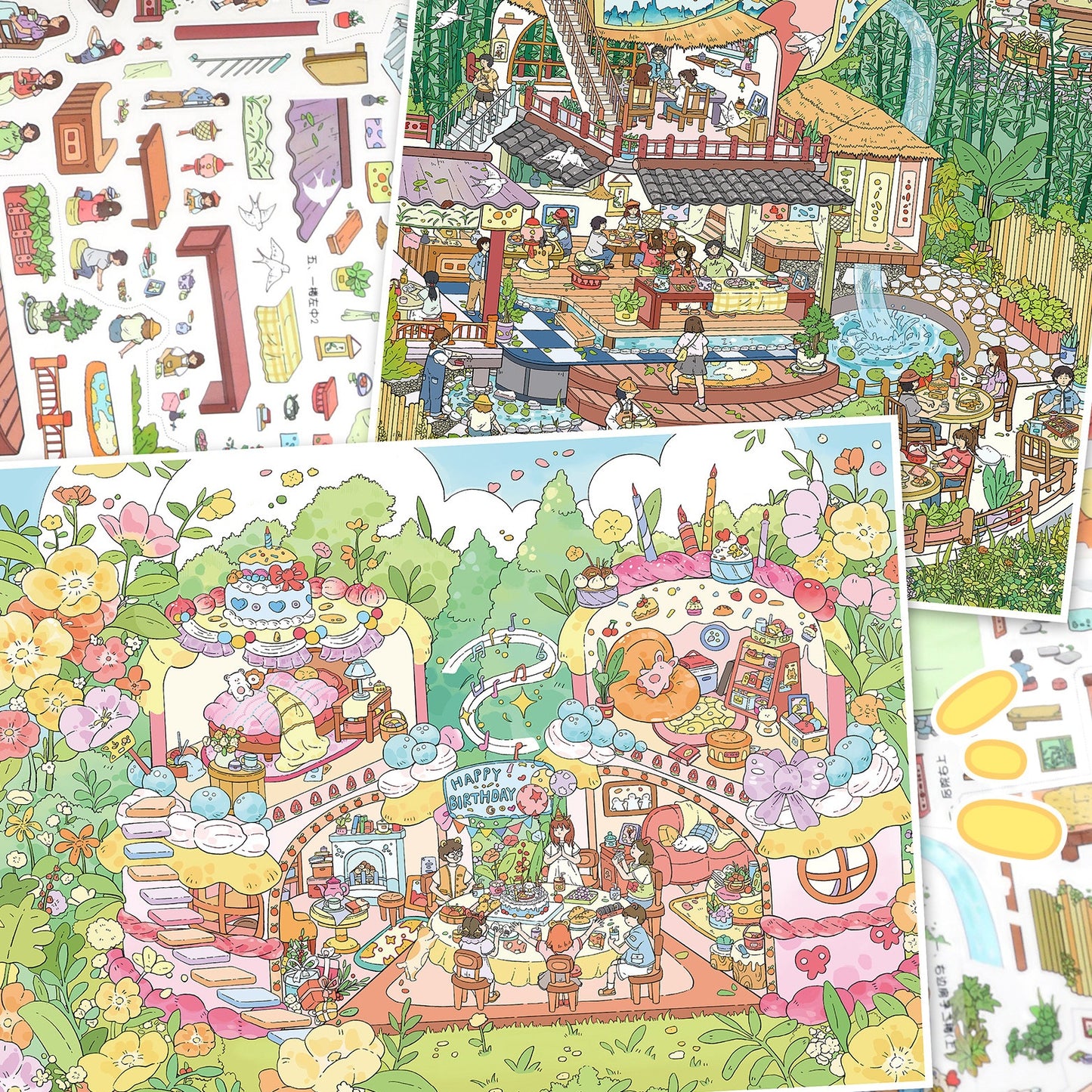 YiLan DIY 3D Scene Stickers  138.0 Large Bamboo Rhyme Teahouse Cake Party High Difficulty #244
