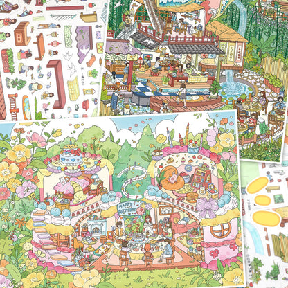 YiLan DIY 3D Scene Stickers  138.0 Large Bamboo Rhyme Teahouse Cake Party High Difficulty #244