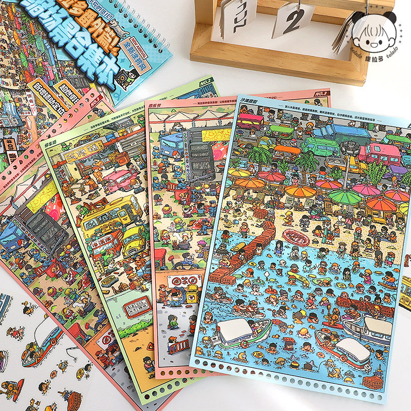 TELADO DIY 3D Scene Stickers collection book, a large book, decompression landscaping sticker hand account scene small sticker miniature hut girl children's educational toy DIY hand account decorative sticker book#92