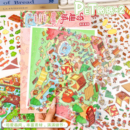 YiLan DIY 3D Scenes Stickers 135.0 Whimsical Town Series Cute Cartoon Miniature Scene Stickers #307