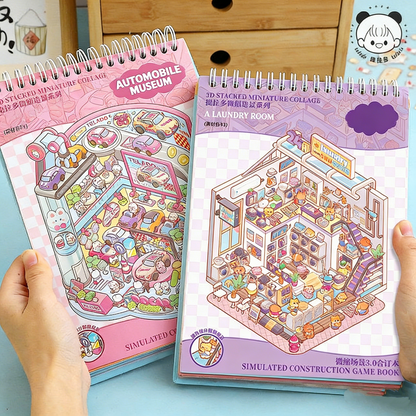 TELADO DIY 3D Scene Stickers bound book collection 3.0 landscaping sticker scene hand account sticker three-dimensional miniature hut girl children's educational toy DIY hand account decoration creative sticker#89
