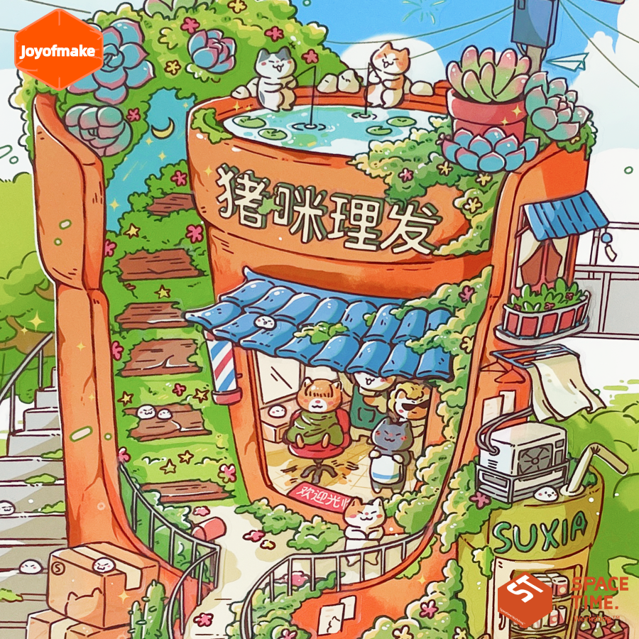 Piggy Cat Long Street Meow 3.0 Scene Sticker Puzzle (Large Version) - 3D Mini House, Cute DIY Journal & Scrapbook Supplies # 23