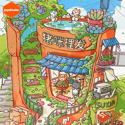 Piggy Cat Long Street Meow 3.0 Scene Sticker Puzzle (Large Version) - 3D Mini House, Cute DIY Journal & Scrapbook Supplies # 23
