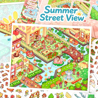 YiLan DIY 3D Scenes Stickers 135.0 Whimsical Town Series Cute Cartoon Miniature Scene Stickers #307