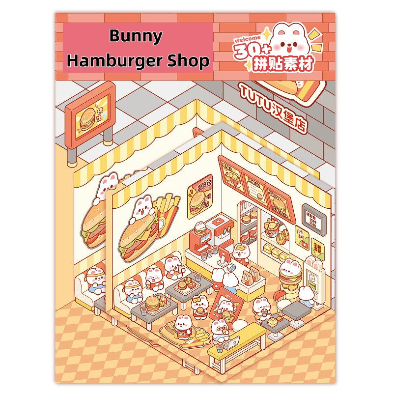 TELADO DIY 3D Scene Stickers cut-free landscaping scene sticker visual 3D stacking three-dimensional hut girl children educational toy DIY handbook sticker decorative material creative sticker#95