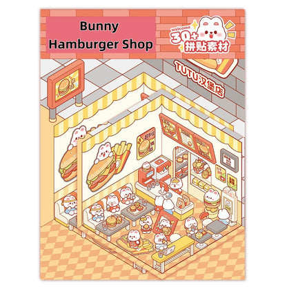 TELADO DIY 3D Scene Stickers cut-free landscaping scene sticker visual 3D stacking three-dimensional hut girl children educational toy DIY handbook sticker decorative material creative sticker#95