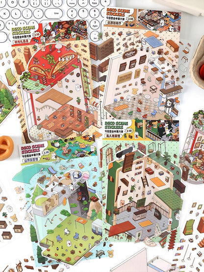 Infeelme's 6th play of DIY 3D Scene Stickers in open today,  landscaping sticker hut miniature scene sticker large#155