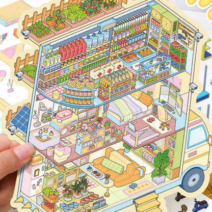 YiLan DIY 3D Scene Stickers 95.0 Lemon Convenience Store Doomsday RV High Difficulty Miniature Scene #251