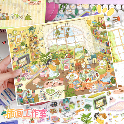 YiLan DIY 3D Scene Stickers 115.0 Healing Series: Music Studio & Illustration Studio – Soft-Touch Finish #321