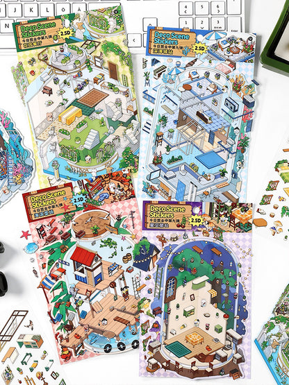 Infeelme's 9th play of DIY 3D Scene Stickers in open today, landscaping sticker large 9.0 miniature scene sticker three-dimensional cabin#138