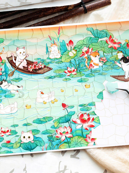 Infeelme Antique restorer DIY 3D Scene Stickers cat and lotus pond miniature scene hand decompression antique sticker#121